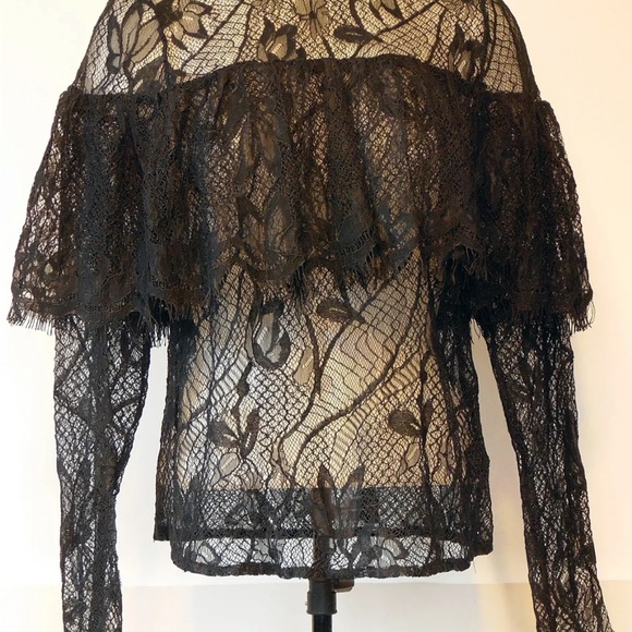 Who What Wear Black Sheer Lace Ruffled Layer Shirt - Picture 8 of 9